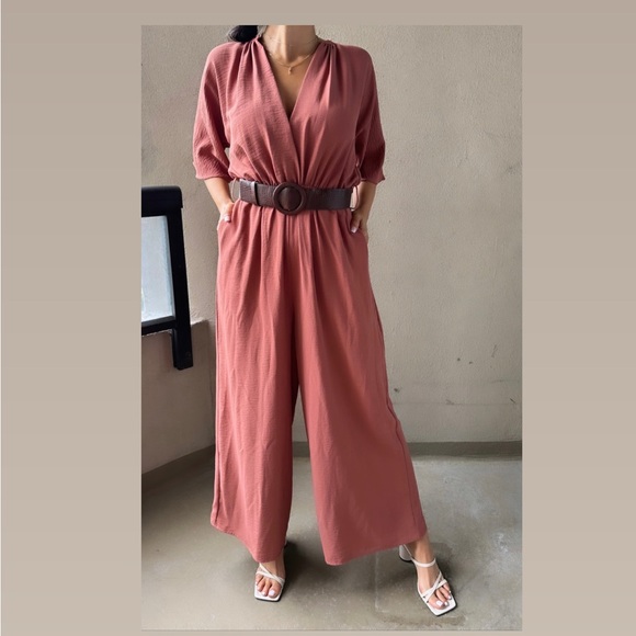 Terracotta one piece jumpsuit with belt 
XS - Will come steamed and dry cleaned - Picture 1 of 2